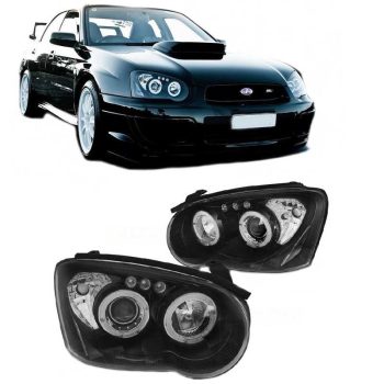 Μπροστινά Φανάρια Set Για Subaru Impreza 02-05 Angel Eyes & Led Μαύρα H3/H1 Manual Junyan 0011867