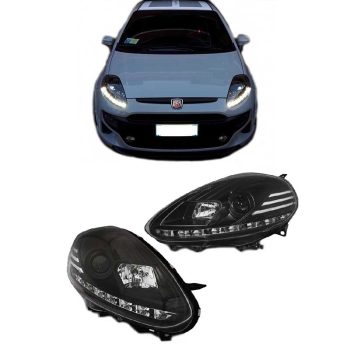 Μπροστινά Φανάρια Set Για Fiat Grande Punto Evo 09-12 TRU DRL Μαύρα H1/H1 Με Μοτέρ Sonar 0015823