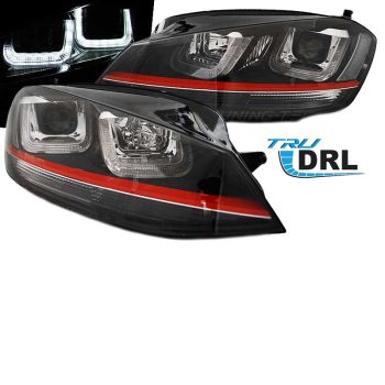 Μπροστινά Φανάρια Set Για Vw Golf VIΙ (7) 12-17 TRU DRL U-Type GTI Μαύρα/Κόκκινο H7/H1 Με Μοτέρ Sonar 0015824