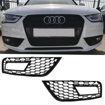Δίχτυ Προφυλακτήρα Εμπρός Πλαινό Για Audi A4 B8 11-15 RS Look Γυαλιστερό Μαύρο Αριστερό & Δεξί 2 Τεμάχια 0017206