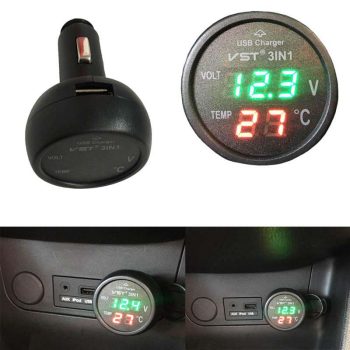 Βολτόμετρο - Θερμόμετρο Και Φορτιστής Usb Αυτοκινήτου Κόκκινα Και Πράσινα Νούμερα 99162 0025390