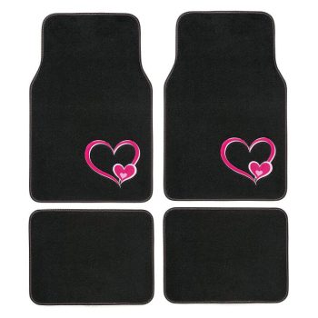 Πατάκια Αυτοκινήτου Universal Μοκέτα "Girly Fashion Collection" Car+ Μαύρες Με Ροζ Καρδιές 4 Pieces 0025605