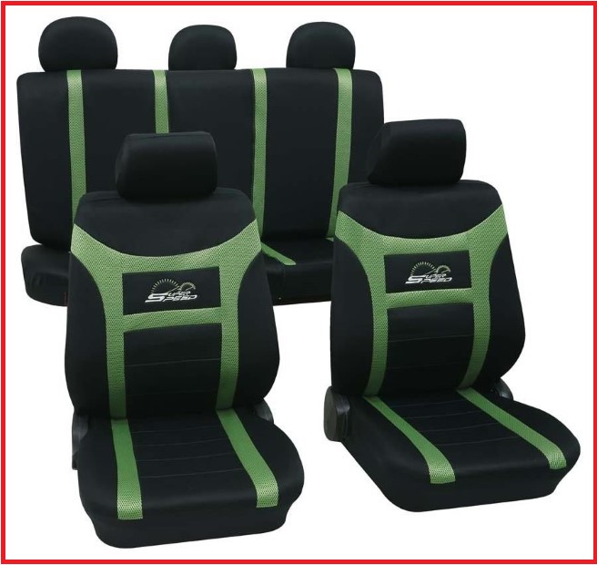 Σετ υφασμάτινα (πολυεστερικά) καλύμματα για καθίσματα αυτοκινήτου, σε πράσινο και μαύρο χρώμα.